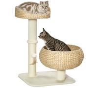 PawHut Árbol rascador para gatos 2 niveles altura 72 cm poste sisal con cueva y plataforma 1 bola suspendida