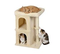 Árbol rascador Relaxdays, 2 Cuevas y Juguete, sisal, con Zona de Descanso, (Al x An x Fon) 71 x 46 x 40 cm, Suave, Beige