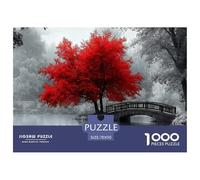 Árbol Rojo Puzzle de 1000 Piezas para Adultos Papel Escena del Puente Relajación Decoración Familiar Regalo 70x50cm/1000pcs