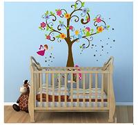 Árbol y Elfos Etiqueta de la pared Dormitorio Decoración Arte Vinilo Decal Mural Pegatinas de pared de colores para la habitación de un niño. Fotomural art deco. Decoración de guardería.