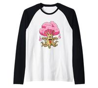 Árbol Yokai de flor de cerezo con un ojo y llamas fantasmas rosas Camiseta Manga Raglan