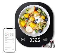 arboleaf Báscula para cocina negra 10 kg/0,5 g con aplicación, báscula digital de cocina Bluetooth con análisis nutricional y función de tara, de vidrio templado de 3 mm, 3 pilas AAA