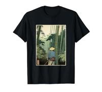 Arboleda de bambú Japonesa con Bloques de Madera, Naturaleza Espiritual Vintage Camiseta gráfica económica, Hombre, Negro, M