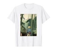 Arboleda de bambú Japonesa con Bloques de Madera, Naturaleza Espiritual Vintage Camiseta gráfica económica, Hombre, Blanco, M
