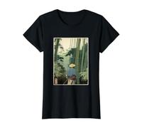 Arboleda de bambú Japonesa con Bloques de Madera, Naturaleza Espiritual Vintage Camiseta gráfica económica, Mujer, Negro, XL
