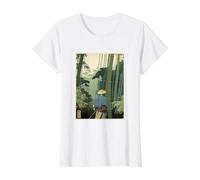 Arboleda de bambú Japonesa con Bloques de Madera, Naturaleza Espiritual Vintage Camiseta gráfica económica, Mujer, Blanco, M