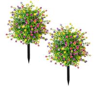 Árboles Artificiales en Maceta con estacas for el Suelo, 2 Bolas topiarias de boj de 20 Pulgadas con Flores, arbustos Falsos Resistentes a los Rayos UV for el Porche(Colorful Camellia)
