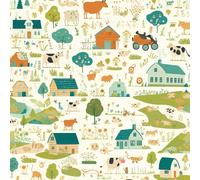 Árboles de granja de dibujos animados Papel de contacto 45cm x 600cm Pelar y pegar Linda casa de dibujos animados Papel tapiz adhesivo para revestimiento de estanterías de armarios y paredes de habita