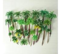 Árboles de modelo mixto para trenes de escala Ho y dioramas, paisaje de plástico de estilo aleatorio con palma de coco, 5 a 9 cm de altura, paquete de 30