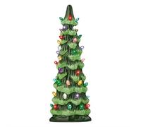 Árboles de Navidad de cerámica que se iluminan, árboles de Navidad retro pintados a mano con luces LED, adorno festivo perfecto para decoración de mesa y hogar (25 cm)