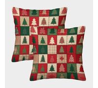 Árboles de Navidad - Estilo Patchwork Festivo Fundas Cojines para Sofá 2 Piezas Disponible Todas Las Estaciones Funda De Almohada Decorativo para Sala Almohadon Cubre Cama Hogar Coche 40x40cm