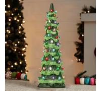 Árboles de Navidad retro pintados a mano con temporizador, árboles de Navidad de resina que se iluminan, árbol de Navidad con luces, perfecto para decoración festiva de mesa del hogar (30 cm)