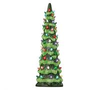 Árboles de Navidad retro pintados a mano con temporizador, árboles de Navidad que se iluminan, preiluminados, pintados a mano, decoración navideña con luces LED cálidas (30 cm)