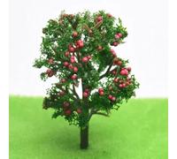 Árboles en miniatura para modelos, 2 árboles frutales de plástico a escala HO, diseño de tren de jardín, modelo de escenario, tren, ferrocarril, decoración del hogar, manualidades, rojo, 7 cm