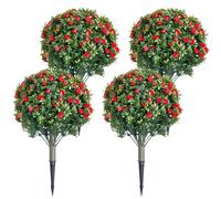 Árboles topiarios Artificiales Decorativos para hogar y jardín - Set de 2 Bolas con Rosas Blancas, PE Realista, con piquetas metálicas, Resistentes a Rayos UV y Clima - para Interior/Exterior