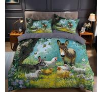 áRboles Verdes Juego de Ropa de Cama 3 Piezas Cama 135 Pequeño Gallo Burro Funda nórdica 220x220 cm Suave, Transpirable, Incluye 2 Fundas de Almohada 50x75 cm