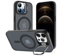 ÁRBOLORO Funda para iPhone 12/12 Pro con Soporte, Compatible MagSafe, Carcasa con Soporte Soporte de Cámara Ajustable Incorporado, Magnética Grado Militar Antigolpes Case, Translúcida Mate Negro