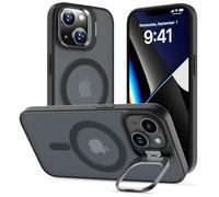 ÁRBOLORO Funda para iPhone 14/13 con Soporte, Compatible MagSafe, Carcasa con Soporte Soporte de Cámara Ajustable Incorporado, Magnética Grado Militar Antigolpes Case, Translúcida Mate Negro