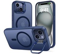 ÁRBOLORO Funda para iPhone 15 con Soporte, Compatible MagSafe, Carcasa con Soporte de Cámara Ajustable Incorporado, Magnética Grado Militar Antigolpes Case, Translúcida Mate Azul