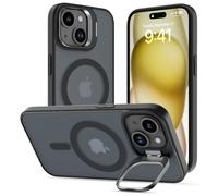ÁRBOLORO Funda para iPhone 15 con Soporte, Compatible MagSafe, Carcasa con Soporte Soporte de Cámara Ajustable Incorporado, Magnética Grado Militar Antigolpes Case, Translúcida Mate Negro