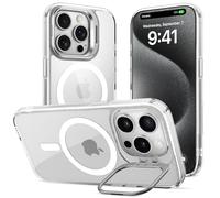 ÁRBOLORO Funda para iPhone 15 Pro con Soporte, Compatible MagSafe, Carcasa con Soporte Soporte de Cámara Ajustable Incorporado, Magnética Grado Militar Antigolpes Case, Transparente