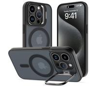 ÁRBOLORO Funda para iPhone 15 Pro con Soporte, Compatible MagSafe, Carcasa con Soporte Soporte de Cámara Ajustable Incorporado, Magnética Grado Militar Antigolpes Case, Translúcida Mate Negro