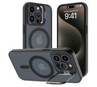 ÁRBOLORO Funda para iPhone 15 Pro MAX con Soporte, Compatible MagSafe, Carcasa con Soporte Soporte de Cámara Ajustable Incorporado, Magnética Grado Militar Antigolpes Case, Translúcida Mate Negro