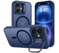 ÁRBOLORO Funda para iPhone 16 con Soporte, Compatible MagSafe, Carcasa con Soporte de Cámara Ajustable Incorporado, Magnética Grado Militar Antigolpes Case, Translúcida Mate Azul