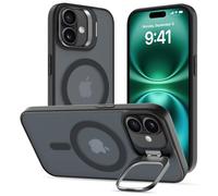 ÁRBOLORO Funda para iPhone 16 con Soporte, Compatible MagSafe, Carcasa con Soporte Soporte de Cámara Ajustable Incorporado, Magnética Grado Militar Antigolpes Case, Translúcida Mate Negro