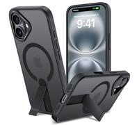 ÁRBOLORO Funda para iPhone 16 con Soporte Compatible MagSafe, Magnética Carcasa iPhone 16 Pro Soporte Protección Militar Fina Antigolpes Case Translúcida Mate Trasera, Negro Clasico