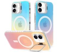 ÁRBOLORO Funda para iPhone 16 Plus con Soporte Compatible con MagSafe, Magnética Carcasa Kickstand con Iridiscente Fluorescente Efecto, Antigolpes Resistente Arañazo Translúcida Mate Case