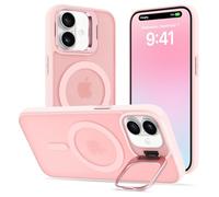 ÁRBOLORO Funda para iPhone 16 Plus con Soporte, Compatible MagSafe, Carcasa con Soporte Soporte de Cámara Ajustable Incorporado, Magnética Grado Militar Antigolpes Case, Translúcida Mate Rosa