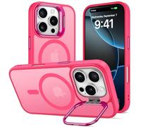 ÁRBOLORO Funda para iPhone 16 Pro con Soporte, Compatible MagSafe, Carcasa con Soporte de Cámara Ajustable Incorporado, Magnética Grado Militar Antigolpes Case, Translúcida Mate Rojo