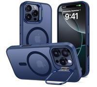 ÁRBOLORO Funda para iPhone 16 Pro MAX con Soporte, Compatible MagSafe, Carcasa con Soporte de Cámara Ajustable Incorporado, Magnética Grado Militar Antigolpes Case, Translúcida Mate Azul