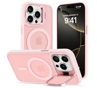 ÁRBOLORO Funda para iPhone 16 Pro MAX con Soporte, Compatible MagSafe, Carcasa con Soporte Soporte de Cámara Ajustable Incorporado, Magnética Grado Militar Antigolpes Case, Translúcida Mate Rosa
