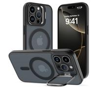 ÁRBOLORO Funda para iPhone 16 Pro MAX con Soporte, Compatible MagSafe, Carcasa con Soporte Soporte de Cámara Ajustable Incorporado, Magnética Grado Militar Antigolpes Case, Translúcida Mate Negro