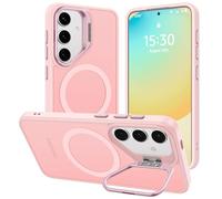 ÁRBOLORO Funda para Samsung Galaxy S24 FE con Soporte, Compatible MagSafe, Carcasa con Soporte Soporte de Cámara Ajustable Incorporado, Magnética Grado Militar Antigolpes Case, Translúcida Mate Rosa