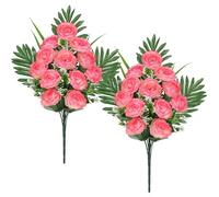 Arborus 2 flores artificiales de cementerio para tumbas de 21.6 pulgadas, ramo de flores de camelia falsas, flores de seda conmemorativas para decoración de tumbas, flores artificiales de primavera