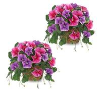 Arborus 2 flores artificiales de primavera en maceta de 21 cm, petunias artificiales, rojas, flores de primavera, flores de seda, estéticas, decorativas, para salón, baño, comedor, rústico, casa de