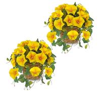 Arborus 2 unidades de petunias artificiales artificiales como auténticas flores artificiales de 21 cm, color amarillo, decoración de primavera, flores de seda, vientos de embudo, plantas artificiales