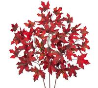 Arborus 3 hojas artificiales de otoño de 32 pulgadas, ramas de hojas de arce artificiales, hojas de otoño sintéticas, tallos largos, follaje de otoño sintético, hojas rojas oscuras, spray para