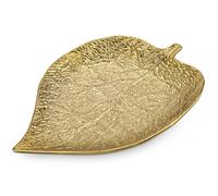 Arborus Bandeja de cerámica dorada de 36,5 x 24 cm, bandeja de joyería de hoja grande, bandeja decorativa para anillos, aretes, llaves, pulseras, collares, velas, centro de mesa, decoración