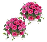 Arborus Juego de 2 flores artificiales en maceta, petunias, flores artificiales, cabrestante de embudo, flores artificiales, flores artificiales, decoración de plantas artificiales, boho, rústico