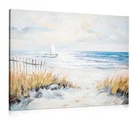 Arborus Lienzo de 60 x 80 cm, pintura al óleo, playa, mar, arte de pared, hecho a mano, cuadro de velero, sobre lienzo, decoración de pared, salón, dormitorio, decoración moderna