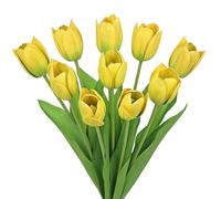 Arborus Tulipanes artificiales, 10 tulipanes sintéticos que parecen reales de 20 pulgadas, color amarillo, flores de primavera de tacto real para jarrón, arreglo floral, hogar, oficina, granja,