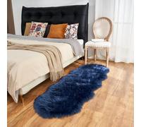 Arbosofe Alfombra de piel sintética de oveja azul oscuro para el hogar, alfombra pequeña y esponjosa para sala de estar, 2 x 6 pies