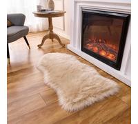 Arbosofe Alfombra de piel sintética de oveja color beige, alfombra de área para dormitorio, alfombra de pelo pequeño y esponjosa para sala de estar, 2 x 4 pies