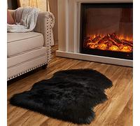 Arbosofe Alfombra de piel sintética ultrasuave, alfombra de área pequeña, alfombra de pelo lanudo negro para dormitorio y sala de estar, decoración de habitación de los niños, 2 x 3 pies de piel de