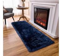 Arbosofe Alfombra rectangular de piel sintética para el hogar, dormitorio, pequeña y mullida, peluda, para sala de estar, color azul oscuro, 2 x 6 pies