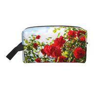 Arbusto de Rosas Rojas Estampado, Bolsa de Maquillaje Bolsa de cosméticos Bolsa de artículos de tocador de Viaje portátil Organizador de Bolsa de Maquillaje